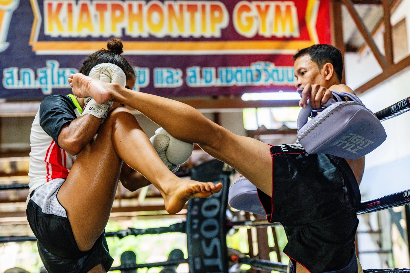 Sparring kick in the ring